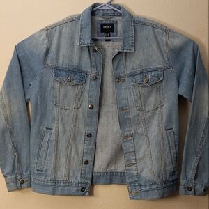 Forever 21 Men's Denim Button Down Jacket with Custom Painting on Back.